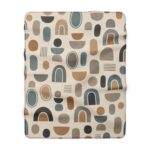 Mid Century Geometric Abstract Shapes Sherpa Fleece Blanket | Neutral Modern Throw