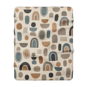 Mid Century Geometric Abstract Shapes Sherpa Fleece Blanket | Neutral Modern Throw