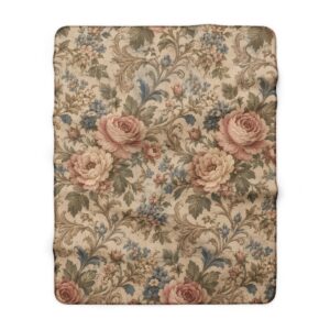 Vintage Rose Floral Sherpa Blanket – Cozy Cottage Throw for Home & Gifts