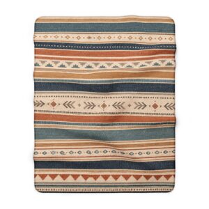 Southwestern Aztec Stripe Sherpa Blanket | Boho Tribal Throw