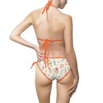 White Triangle Bikini with Subtle Floral Accent — Women's Tie-Side Swimsuit