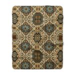 Vintage Boho Medallion Pattern Sherpa Blanket | Aztec-Inspired Throw