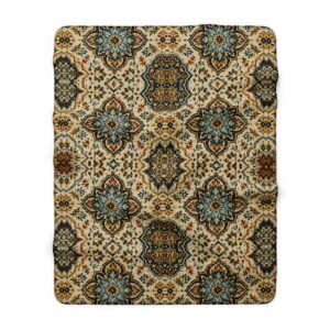 Vintage Boho Medallion Pattern Sherpa Blanket | Aztec-Inspired Throw