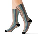 Earth-Tone Retro Wavy Stripe Sublimation Crew Socks