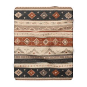 Southwestern Aztec Stripe Sherpa Blanket | Tribal Pattern Cozy Throw