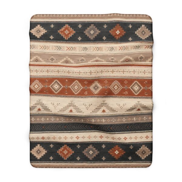 Southwestern Aztec Stripe Sherpa Blanket | Tribal Pattern Cozy Throw