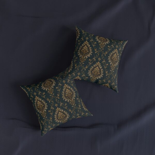 Damask Teal & Gold Square Pillow — Vintage Decorative Throw Pillow