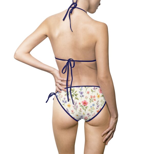 White Triangle Bikini with Subtle Floral Accent — Women's Tie-Side Swimsuit