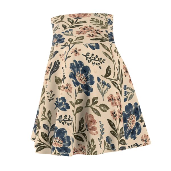 Vintage Cream Blue Pink Floral Pattern Skater Skirt | Botanical Print