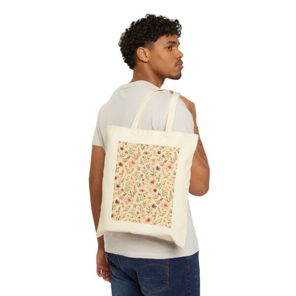Vintage Wildflower Pattern Tote Bag | Floral Canvas Market Bag