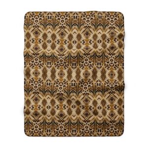 Brown Aztec Tribal Pattern Sherpa Fleece Blanket | Boho Geometric Throw