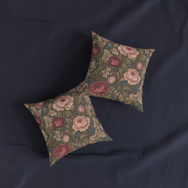 Victorian Floral Peony Tapestry Square Pillow | Decorative Cushion