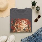 Autumn Deer Ukiyo-e T-Shirt — Rustic Fall Woodland Tee with Deer & Maple Leaves