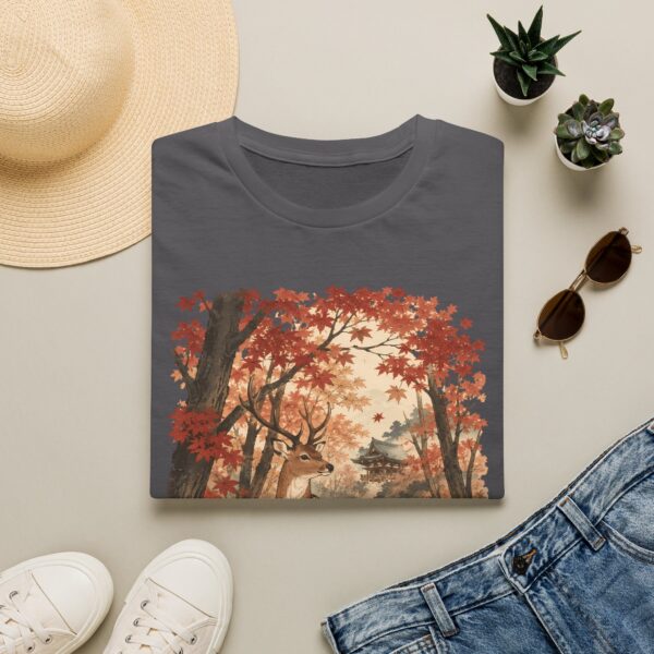 Autumn Deer Ukiyo-e T-Shirt — Rustic Fall Woodland Tee with Deer & Maple Leaves