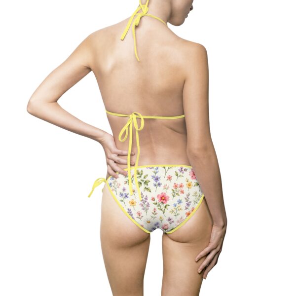 White Triangle Bikini with Subtle Floral Accent — Women's Tie-Side Swimsuit
