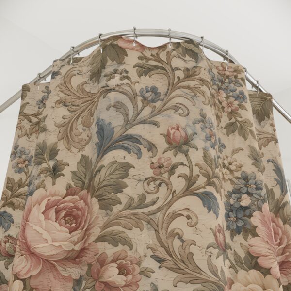 Vintage Floral Shower Curtain – Romantic Rose Damask Bathroom Decor