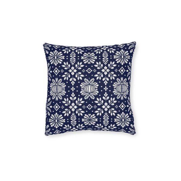 Indigo Floral Tile Pattern Square Pillow | Navy White Decorative Cushion