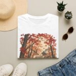Autumn Deer Ukiyo-e T-Shirt — Rustic Fall Woodland Tee with Deer & Maple Leaves
