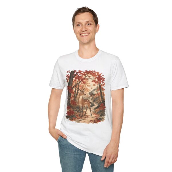 Autumn Deer Ukiyo-e T-Shirt — Rustic Fall Woodland Tee with Deer & Maple Leaves
