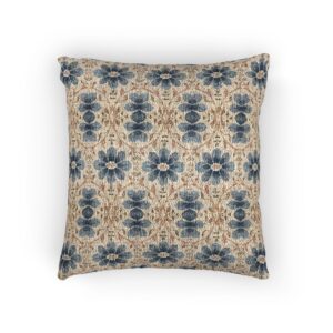 Blue Geometric Boho Tribal Pattern Pillow | Woven Textured Throw Cushion
