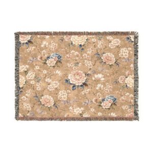 Vintage Rose Floral Woven Blanket | Cottagecore Throw, Rose Pattern
