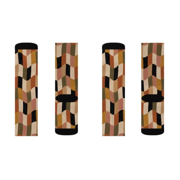 Retro Patchwork Earth Tone Geometric Crew Socks