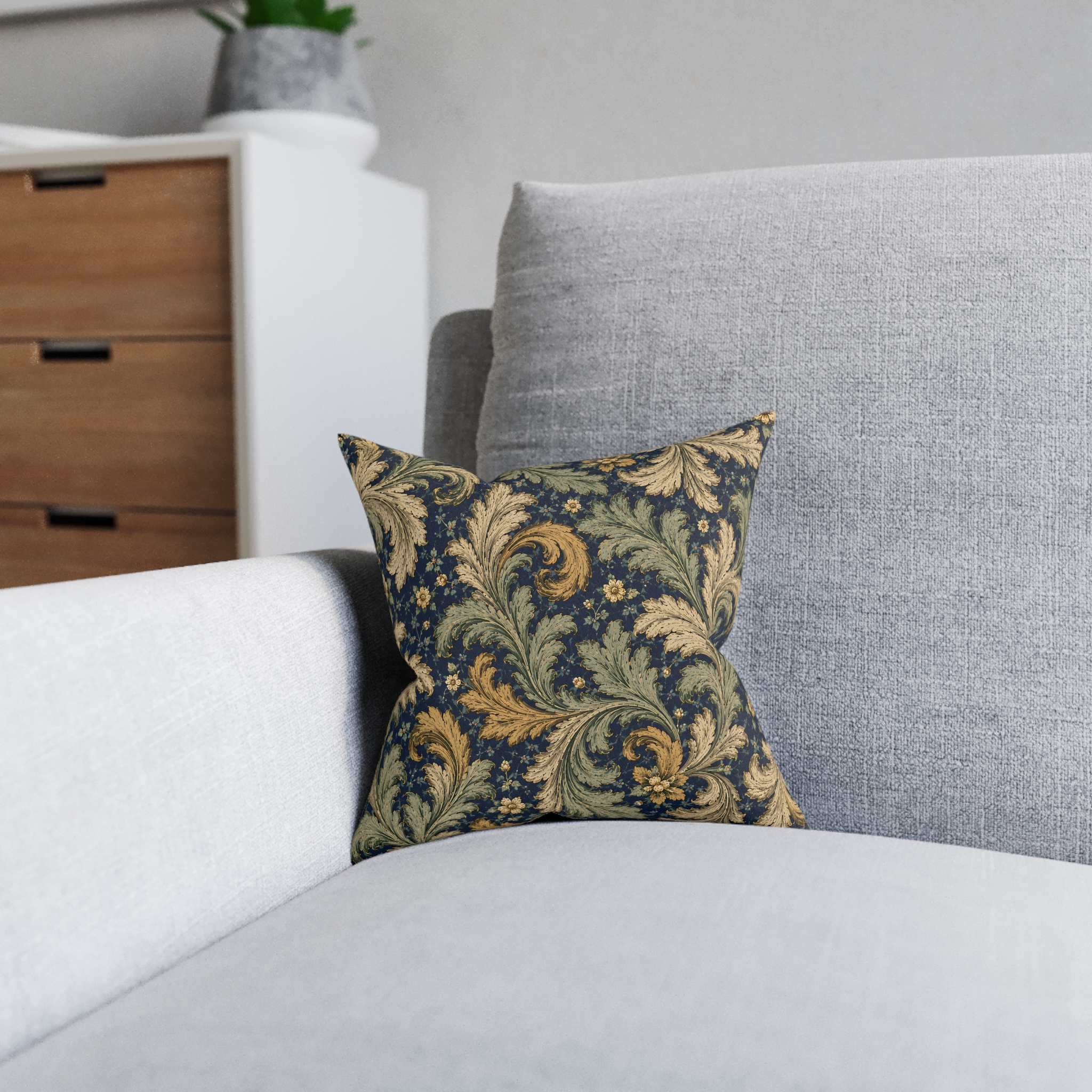 Vintage Acanthus Scroll Square Pillow — Ornamental Botanical Accent Cushion - Image 4