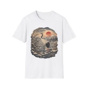 Crane Sunset T-Shirt — Vintage Japanese Ukiyo-e Landscape Tee