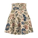Vintage Cream Blue Pink Floral Pattern Skater Skirt | Botanical Print