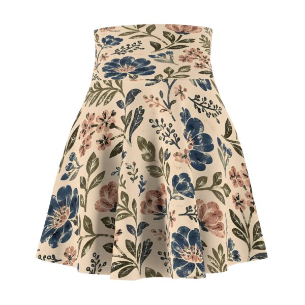Vintage Cream Blue Pink Floral Pattern Skater Skirt | Botanical Print