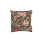Victorian Floral Peony Tapestry Square Pillow | Decorative Cushion