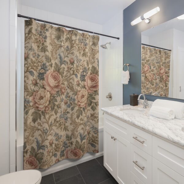 Vintage Floral Shower Curtain – Romantic Rose Damask Bathroom Decor