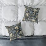 Blue Vintage Floral Pattern Square Poly Canvas Pillow | Cottagecore Botanical Throw