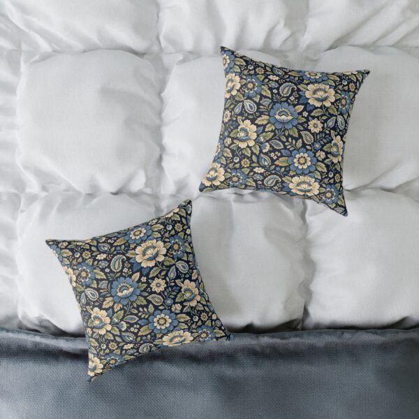 Blue Vintage Floral Pattern Square Poly Canvas Pillow | Cottagecore Botanical Throw