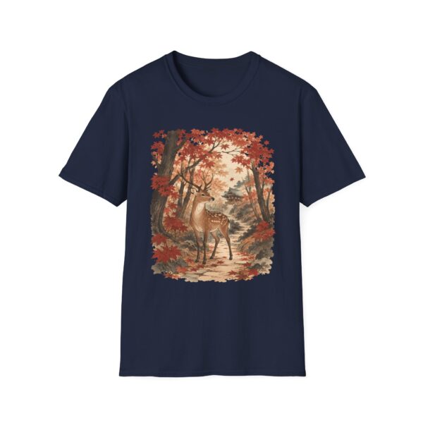Autumn Deer Ukiyo-e T-Shirt — Rustic Fall Woodland Tee with Deer & Maple Leaves