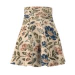 Vintage Cream Blue Pink Floral Pattern Skater Skirt | Botanical Print