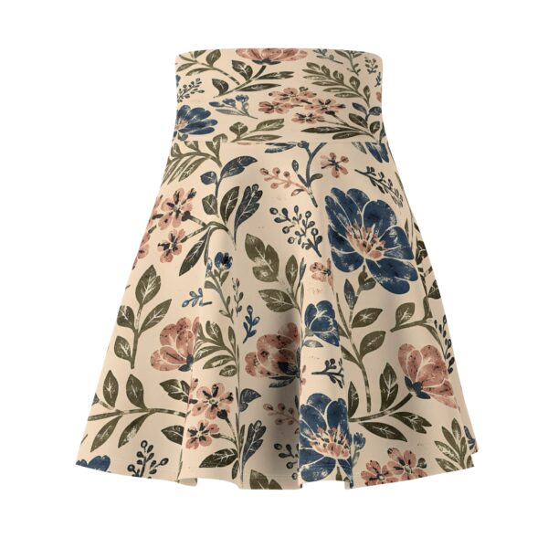 Vintage Cream Blue Pink Floral Pattern Skater Skirt | Botanical Print