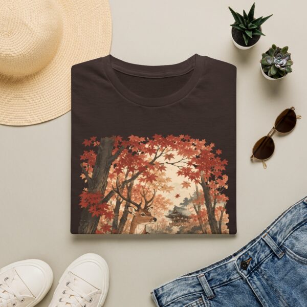 Autumn Deer Ukiyo-e T-Shirt — Rustic Fall Woodland Tee with Deer & Maple Leaves