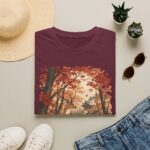 Autumn Deer Ukiyo-e T-Shirt — Rustic Fall Woodland Tee with Deer & Maple Leaves