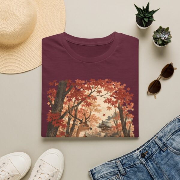 Autumn Deer Ukiyo-e T-Shirt — Rustic Fall Woodland Tee with Deer & Maple Leaves