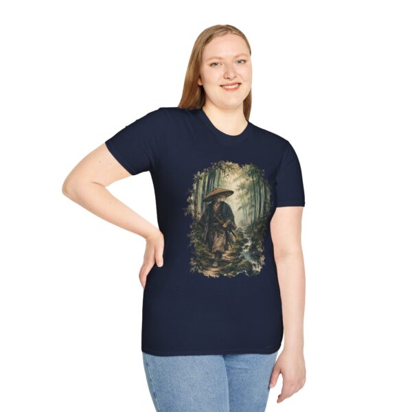 Samurai with Straw Hat Bamboo Forest T-Shirt | Japanese Warrior Illustration
