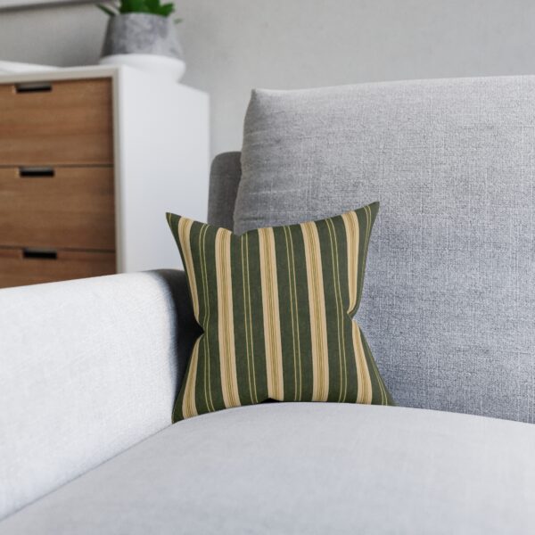 Green & Gold Striped Square Pillow — Classic Rustic Throw Cushion