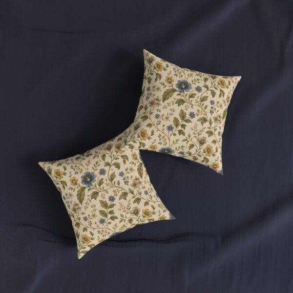Vintage Floral Square Pillow — Blue & Mustard Cottage Throw Pillow