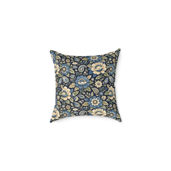 Blue Vintage Floral Pattern Square Poly Canvas Pillow | Cottagecore Botanical Throw