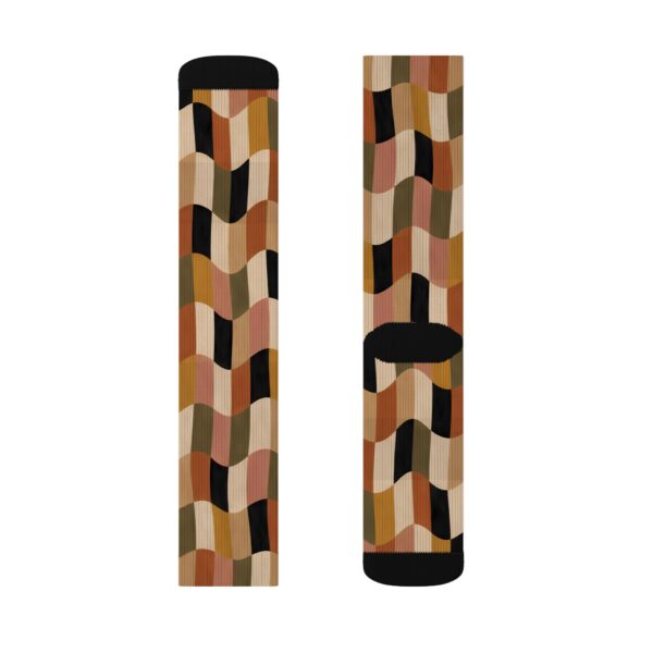 Retro Patchwork Earth Tone Geometric Crew Socks