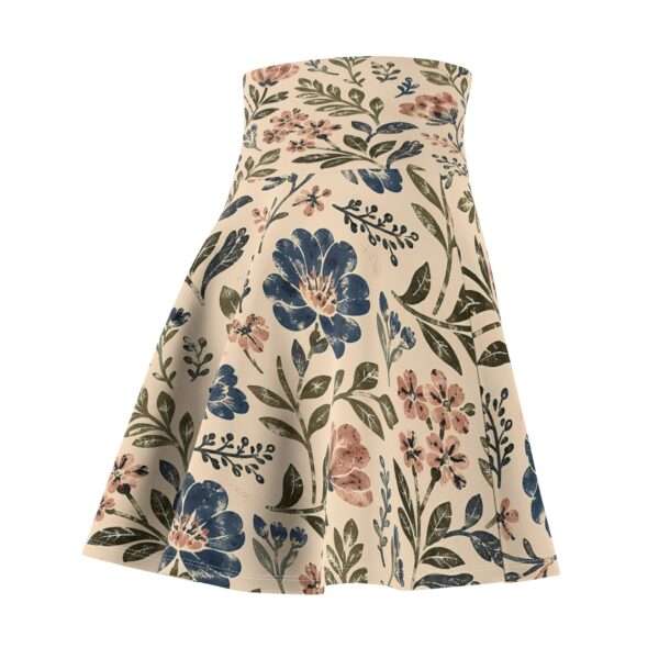 Vintage Cream Blue Pink Floral Pattern Skater Skirt | Botanical Print