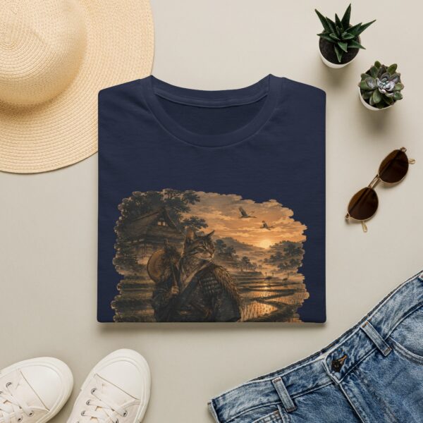 Samurai Cat Ukiyo-e T-Shirt — Sunrise Ronin in Rice Terraces