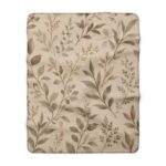 Neutral Watercolor Foliage Sherpa Blanket | Botanical Leaves Throw
