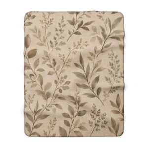 Neutral Watercolor Foliage Sherpa Blanket | Botanical Leaves Throw