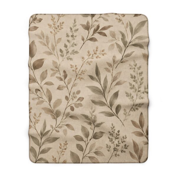 Neutral Watercolor Foliage Sherpa Blanket | Botanical Leaves Throw